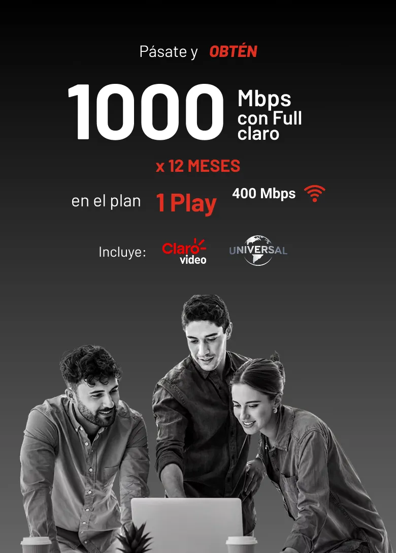 Obtén 1000 Mbps x 12 meses en el plan 1 Play 400 Mbps
